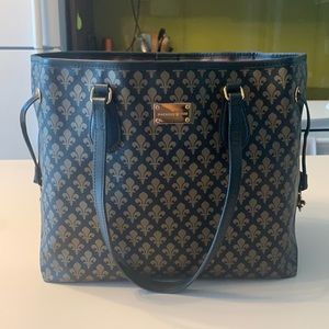 Patrick Cox Navy and Beige Fleur-Print Tote